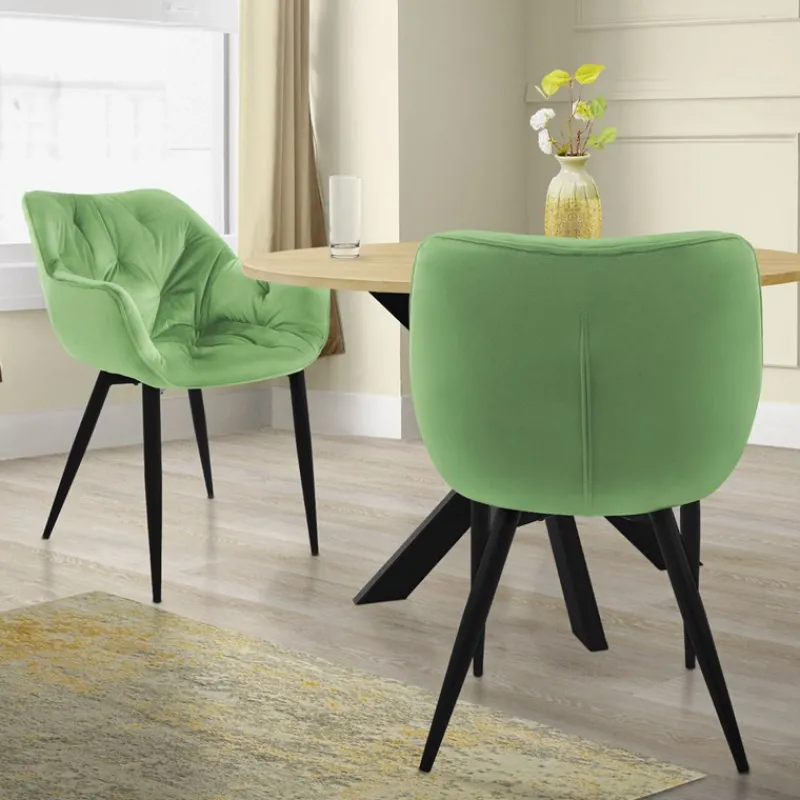 Esszimmerstuhl 2er Set Große Rauten Steppung mit Rücken- und Armlehnen Salbei Küchenstuhl mit Microfaser-Samtbezug ML-Design-ECD Germany Clearance