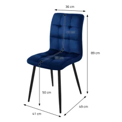 Esszimmerstuhl 4er Set Große Quadrat Steppung Dunkelblau Samtbezug mit Metallbeinen inkl. Montagematerial ML-Design-ECD Germany Sale