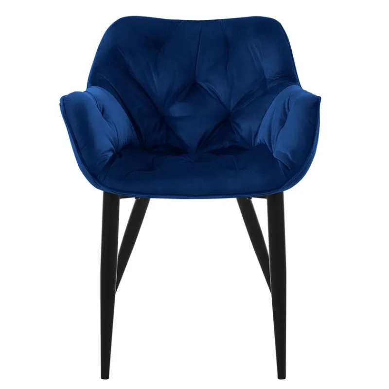 Esszimmerstuhl 4er Set Große Rauten Steppung mit Rücken- und Armlehnen Dunkelblau Küchenstuhl mit Microfaser-Samtbezug ML-Design-ECD Germany Clearance