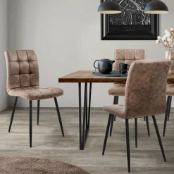 Esszimmerstuhl 4er Set Große Quadrat Steppung Braun Kunstlederbezug mit Metallbeinen inkl. Montagematerial ML-Design-ECD Germany Best