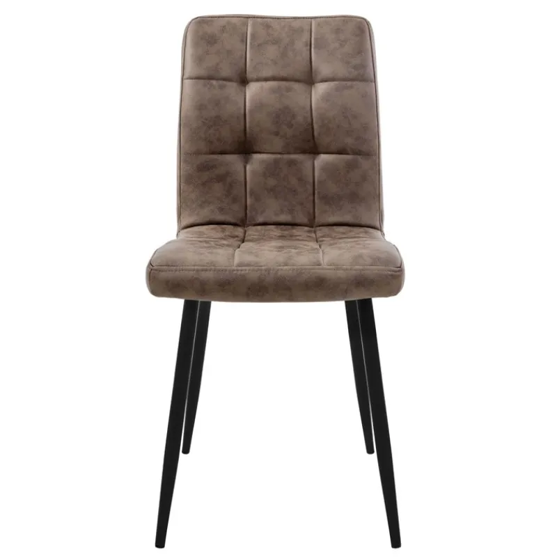 Esszimmerstuhl 4er Set Große Quadrat Steppung Braun Kunstlederbezug mit Metallbeinen inkl. Montagematerial ML-Design-ECD Germany Best