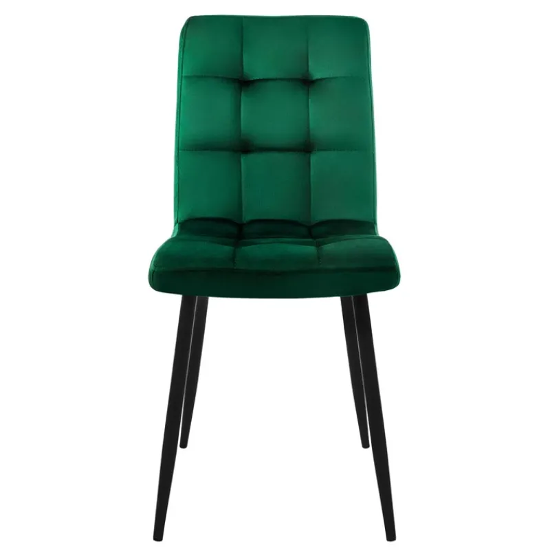Esszimmerstuhl 4er Set Große Quadrat Steppung Dunkelgrün Samtbezug mit Metallbeinen inkl. Montagematerial ML-Design-ECD Germany