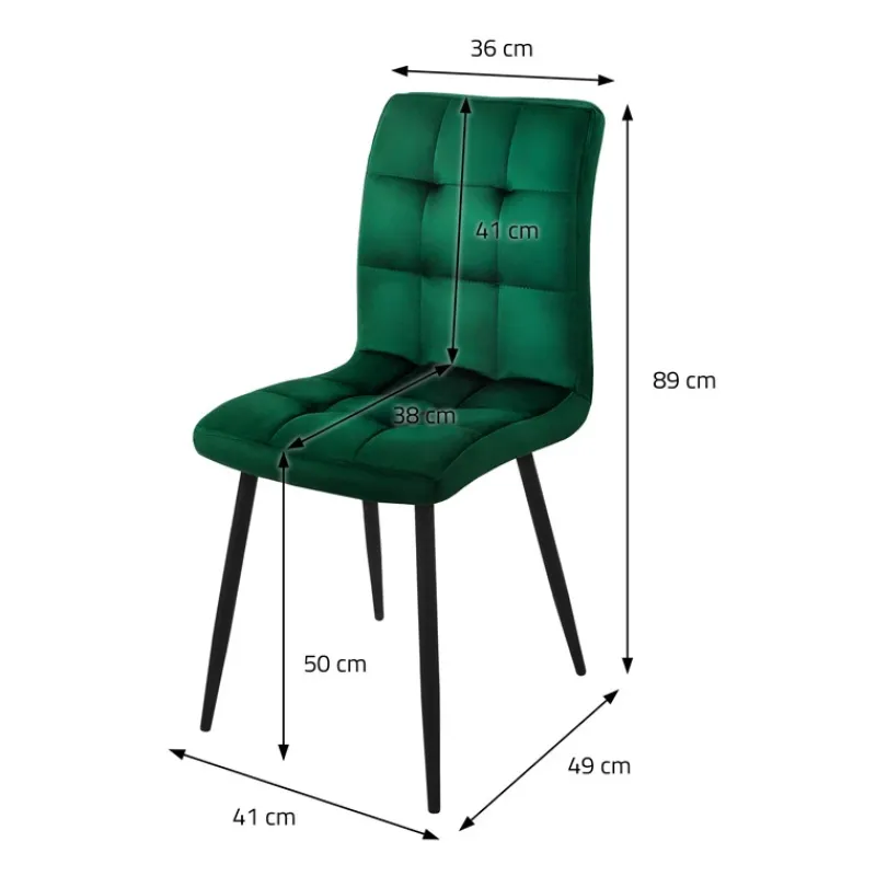 Esszimmerstuhl 4er Set Große Quadrat Steppung Dunkelgrün Samtbezug mit Metallbeinen inkl. Montagematerial ML-Design-ECD Germany
