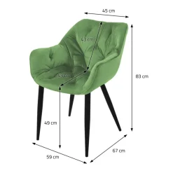 Esszimmerstuhl 4er Set Große Rauten Steppung mit Rücken- und Armlehnen Salbei Küchenstuhl mit Microfaser-Samtbezug ML-Design-ECD Germany Hot