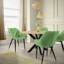 Esszimmerstuhl 4er Set Große Rauten Steppung mit Rücken- und Armlehnen Salbei Küchenstuhl mit Microfaser-Samtbezug ML-Design-ECD Germany Hot