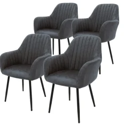 Esszimmerstuhl 4er Set Linierte Steppung mit Rücken- und Armlehnen Anthrazit Küchenstuhl mit Kunstleder Bezug ML-Design-ECD Germany Discount