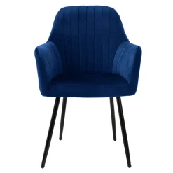 Esszimmerstuhl 6er Set Linierte Steppung mit Rücken- und Armlehnen Blau Küchenstuhl mit Microfaser-Samtbezug ML-Design-ECD Germany Clearance