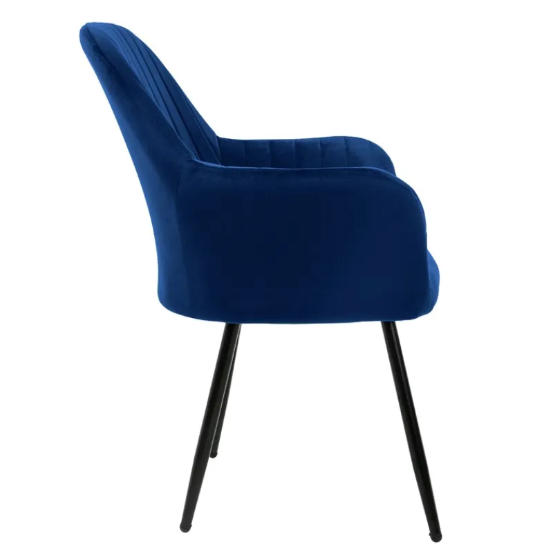 Esszimmerstuhl 6er Set Linierte Steppung mit Rücken- und Armlehnen Blau Küchenstuhl mit Microfaser-Samtbezug ML-Design-ECD Germany Clearance