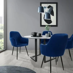 Esszimmerstuhl 6er Set Linierte Steppung mit Rücken- und Armlehnen Blau Küchenstuhl mit Microfaser-Samtbezug ML-Design-ECD Germany Clearance