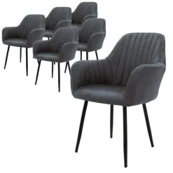 Esszimmerstuhl 6er Set Linierte Steppung mit Rücken- und Armlehnen Anthrazit Küchenstuhl mit Kunstleder Bezug ML-Design-ECD Germany Discount
