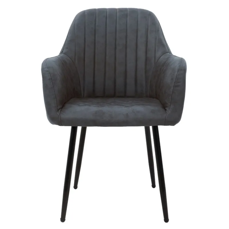 Esszimmerstuhl 6er Set Linierte Steppung mit Rücken- und Armlehnen Anthrazit Küchenstuhl mit Kunstleder Bezug ML-Design-ECD Germany Discount