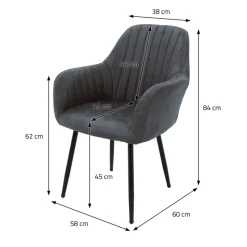 Esszimmerstuhl 6er Set Linierte Steppung mit Rücken- und Armlehnen Anthrazit Küchenstuhl mit Kunstleder Bezug ML-Design-ECD Germany Discount