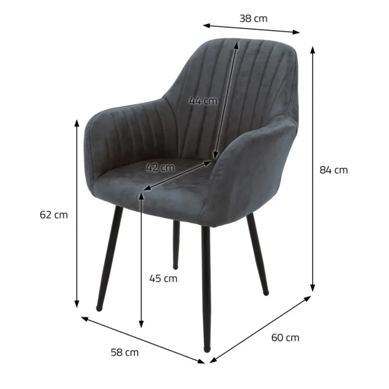 Esszimmerstuhl 6er Set Linierte Steppung mit Rücken- und Armlehnen Anthrazit Küchenstuhl mit Kunstleder Bezug ML-Design-ECD Germany Discount