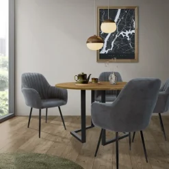 Esszimmerstuhl 6er Set Linierte Steppung mit Rücken- und Armlehnen Anthrazit Küchenstuhl mit Kunstleder Bezug ML-Design-ECD Germany Discount