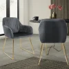 Esszimmerstuhl 2er Set mit Rücken- und Armlehnen Grau Küchenstuhl mit Microfaser-Samtbezug & goldenen Metallbeinen ML-Design-ECD Germany Sale