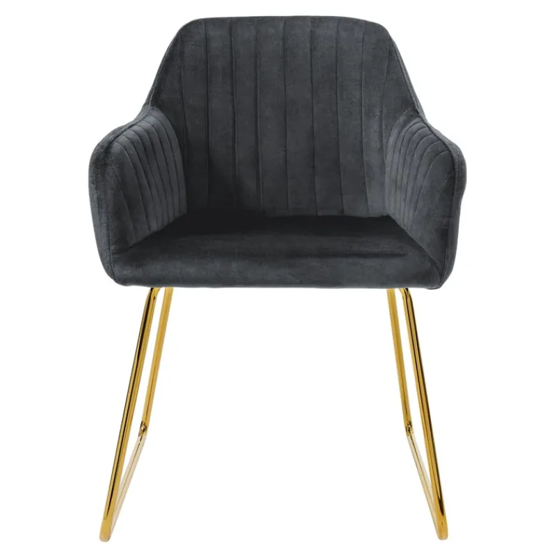 Esszimmerstuhl 2er Set mit Rücken- und Armlehnen Grau Küchenstuhl mit Microfaser-Samtbezug & goldenen Metallbeinen ML-Design-ECD Germany Sale