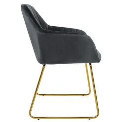 Esszimmerstuhl 2er Set mit Rücken- und Armlehnen Grau Küchenstuhl mit Microfaser-Samtbezug & goldenen Metallbeinen ML-Design-ECD Germany Sale