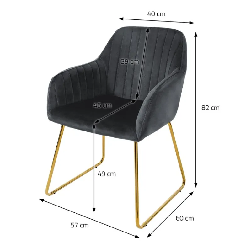 Esszimmerstuhl 2er Set mit Rücken- und Armlehnen Grau Küchenstuhl mit Microfaser-Samtbezug & goldenen Metallbeinen ML-Design-ECD Germany Sale