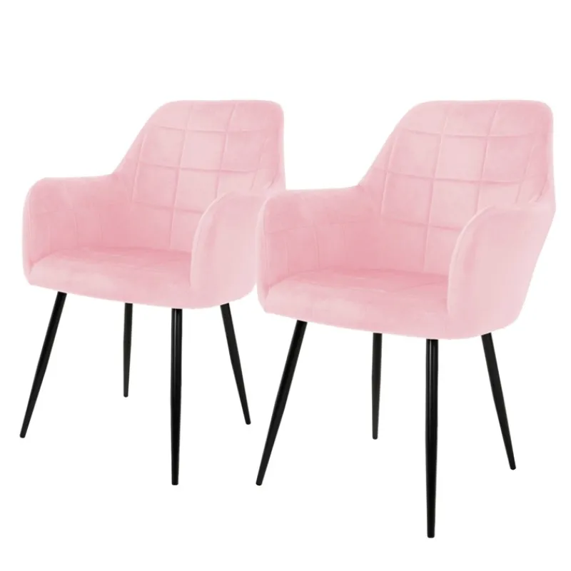 Esszimmerstuhl 4er Set mit Rücken- und Armlehnen Grau/Rosa Küchenstuhl mit Microfaser-Samtbezug-ECD Germany Clearance