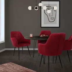 Esszimmerstuhl 2er Set mit Rücken- und Armlehnen Bordeaux Küchenstuhl mit Microfaser-Samtbezug-ECD Germany Best