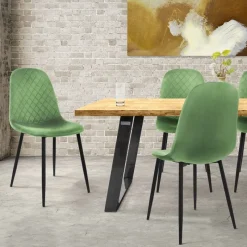 Esszimmerstuhl 4er Set mit Rückenehne Salbei Küchenstuhl mit Microfaser-Samtbezug ML-Design-ECD Germany Best