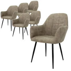 Esszimmerstuhl 6er Set mit Rücken- und Armlehnen Olive Küchenstuhl mit Kunstleder Bezug-ECD Germany Discount