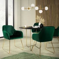 Esszimmerstuhl 2er Set mit Rücken- und Armlehnen Grün Küchenstuhl mit Microfaser-Samtbezug ML-Design-ECD Germany Clearance