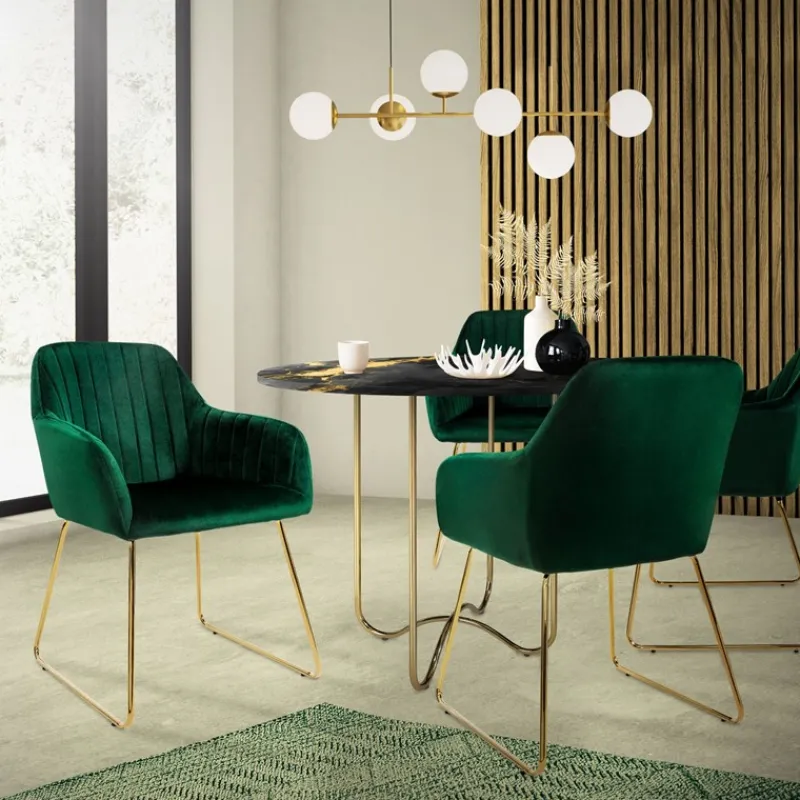 Esszimmerstuhl 2er Set mit Rücken- und Armlehnen Grün Küchenstuhl mit Microfaser-Samtbezug ML-Design-ECD Germany Clearance