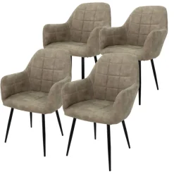 Esszimmerstuhl 4er Set mit Rücken- und Armlehnen Olive Küchenstuhl mit Kunstleder Bezug-ECD Germany Sale