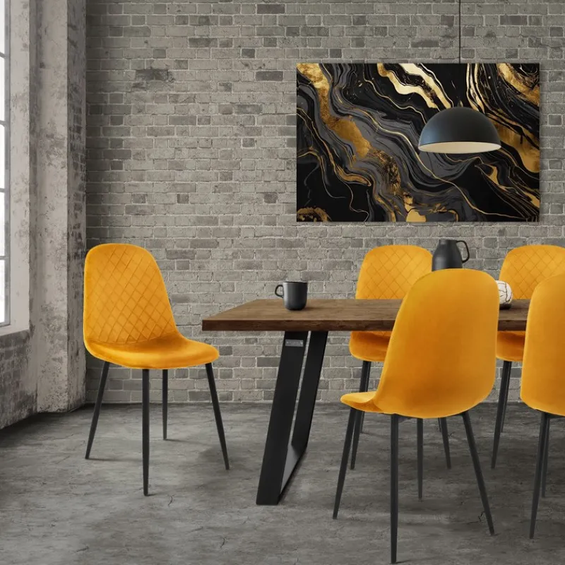 Esszimmerstuhl 4er Set mit Rückenlehne Senfgelb Küchenstuhl mit Microfaser-Samtbezug ML-Design-ECD Germany Hot