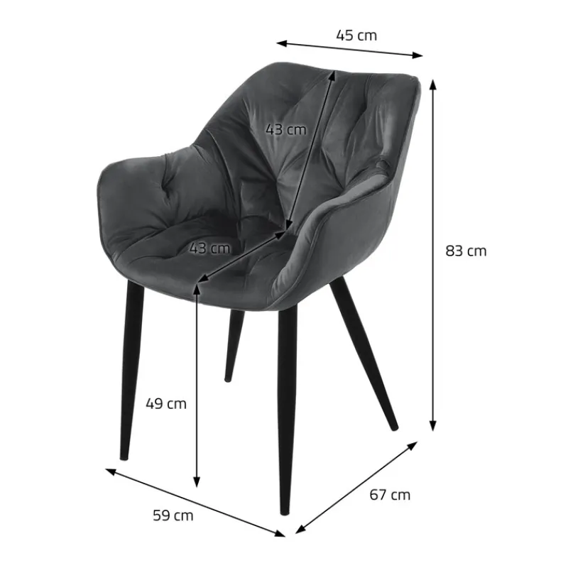 Esszimmerstuhl 6er Set mit Rücken- und Armlehnen Anthrazit Küchenstuhl mit Microfaser-Samtbezug ML-Design-ECD Germany Hot