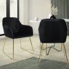 Esszimmerstuhl 2er Set mit Rücken- und Armlehnen Schwarz Küchenstuhl mit Microfaser-Samtbezug & goldenen Metallbeinen ML-Design-ECD Germany Best