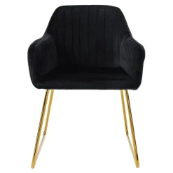 Esszimmerstuhl 2er Set mit Rücken- und Armlehnen Schwarz Küchenstuhl mit Microfaser-Samtbezug & goldenen Metallbeinen ML-Design-ECD Germany Best