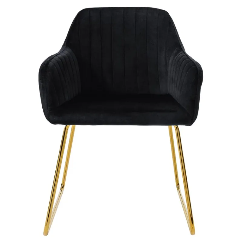 Esszimmerstuhl 2er Set mit Rücken- und Armlehnen Schwarz Küchenstuhl mit Microfaser-Samtbezug & goldenen Metallbeinen ML-Design-ECD Germany Best