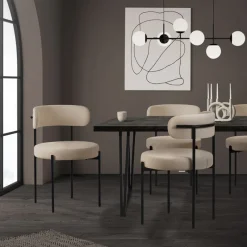 Esszimmerstuhl 4er Set mit Teddystoff mit Rückenlehne Braun Küchenstuhl ML-Design-ECD Germany Hot