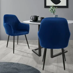 Esszimmerstuhl 2er Set mit Rücken- und Armlehnen Blau Küchenstuhl mit Microfaser-Samtbezug ML-Design-ECD Germany New