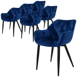 Esszimmerstuhl 6er Set mit Rücken- und Armlehnen Dunkelblau Küchenstuhl mit Microfaser-Samtbezug ML-Design-ECD Germany Online