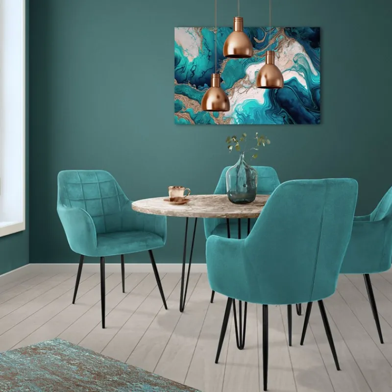 Esszimmerstuhl 6er Set mit Rücken- und Armlehnen Petrol Küchenstuhl mit Microfaser-Samtbezug ML-Design-ECD Germany Hot