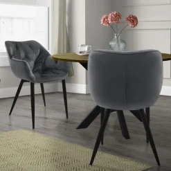 Esszimmerstuhl 2er Set mit Rücken- und Armlehnen Anthrazit Küchenstuhl mit Microfaser-Samtbezug ML-Design-ECD Germany Best