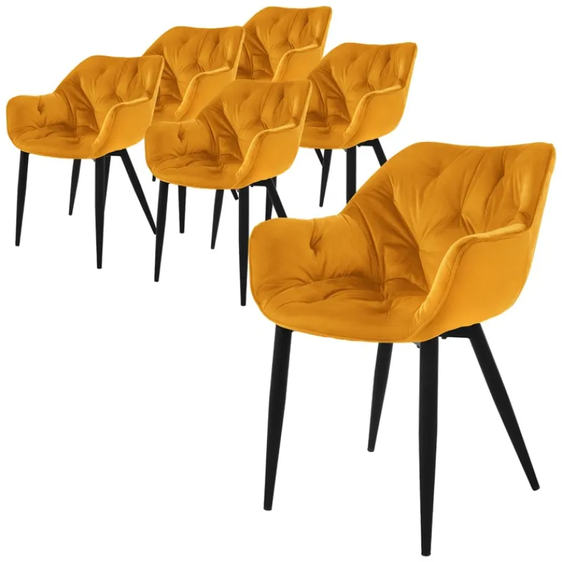Esszimmerstuhl 6er Set mit Rücken- und Armlehnen Senfgelb Küchenstuhl mit Microfaser-Samtbezug ML-Design-ECD Germany Clearance