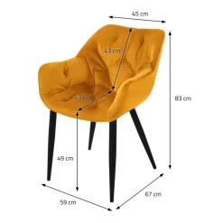 Esszimmerstuhl 6er Set mit Rücken- und Armlehnen Senfgelb Küchenstuhl mit Microfaser-Samtbezug ML-Design-ECD Germany Clearance