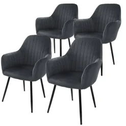 Esszimmerstuhl 4er Set mit Rücken- und Armlehnen Grau Küchenstuhl mit Microfaser-Samtbezug ML-Design-ECD Germany Online