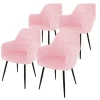 Esszimmerstuhl 4er Set mit Rücken- und Armlehnen Rosa Küchenstuhl mit Microfaser-Samtbezug-ECD Germany