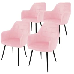 Esszimmerstuhl 4er Set mit Rücken- und Armlehnen Rosa Küchenstuhl mit Microfaser-Samtbezug-ECD Germany