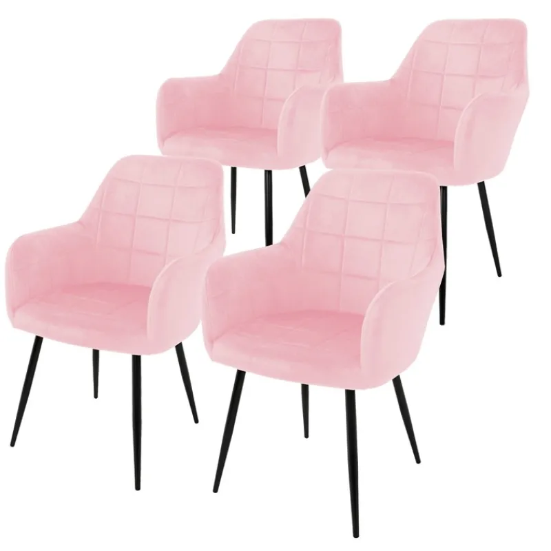 Esszimmerstuhl 4er Set mit Rücken- und Armlehnen Rosa Küchenstuhl mit Microfaser-Samtbezug-ECD Germany