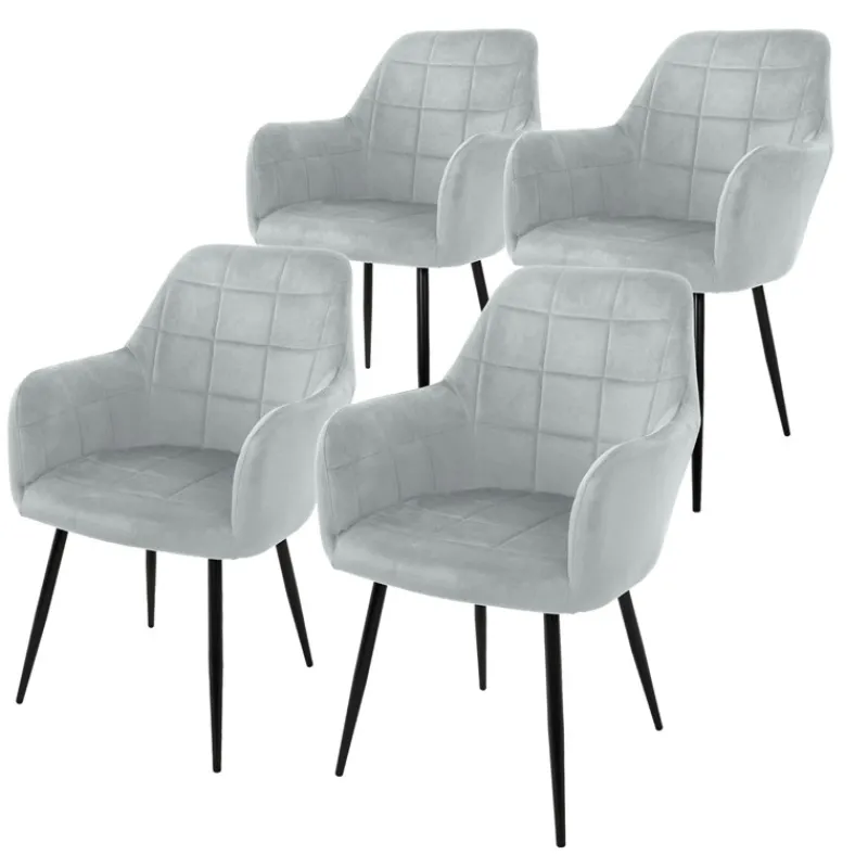 Esszimmerstuhl 4er Set mit Rücken- und Armlehnen Grau Küchenstuhl mit Microfaser-Samtbezug-ECD Germany Online