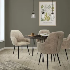 Esszimmerstuhl 2er Set mit Rücken- und Armlehnen Olive Küchenstuhl mit Kunstleder Bezug-ECD Germany New