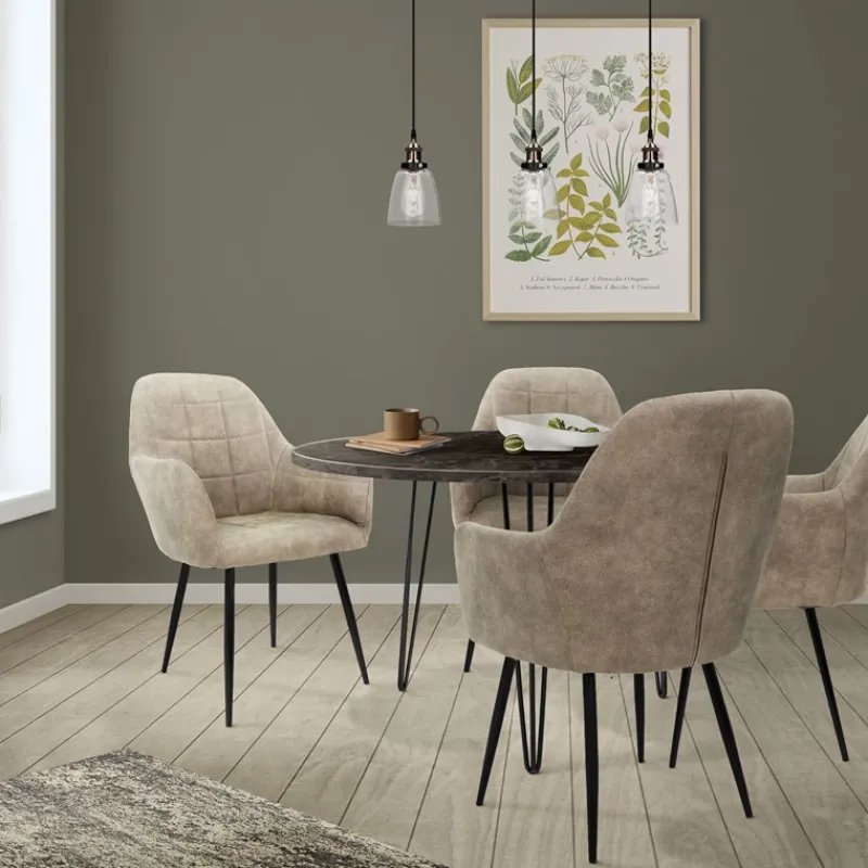 Esszimmerstuhl 2er Set mit Rücken- und Armlehnen Olive Küchenstuhl mit Kunstleder Bezug-ECD Germany New