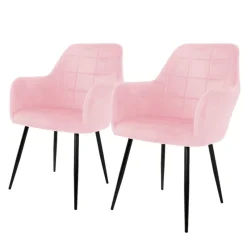 Esszimmerstuhl 2er Set mit Rücken- und Armlehnen Rosa Küchenstuhl mit Microfaser-Samtbezug-ECD Germany Outlet
