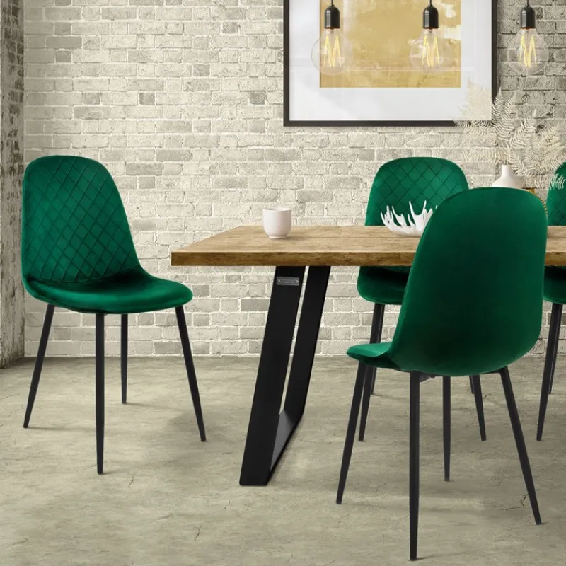 Esszimmerstuhl 4er Set mit Rückenlehne Dunkelgrün Küchenstuhl mit Microfaser-Samtbezug ML-Design-ECD Germany New